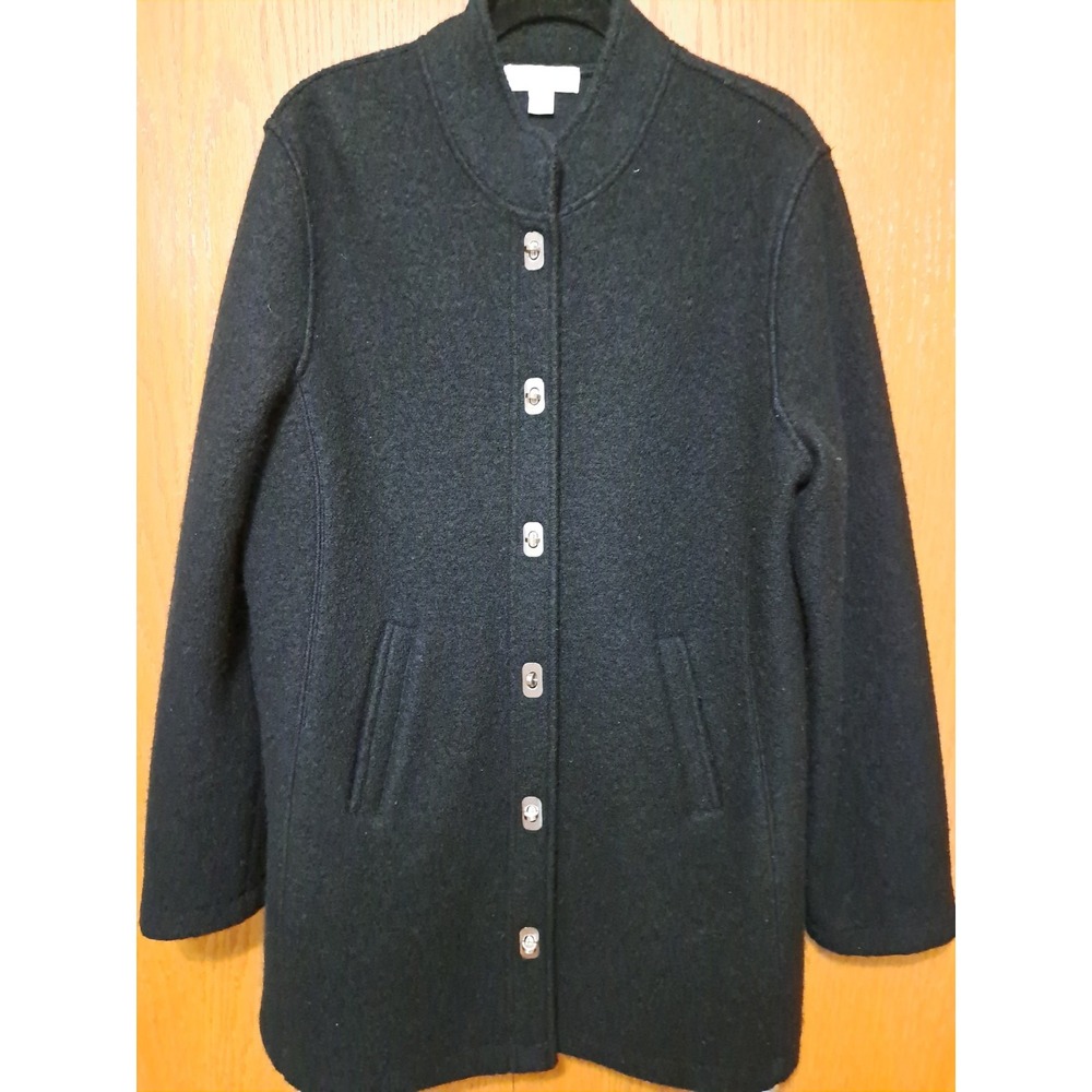 Casual Corner Women's Black Boiled Wool Silver Toggle Buttons Cardigan Jacket XL